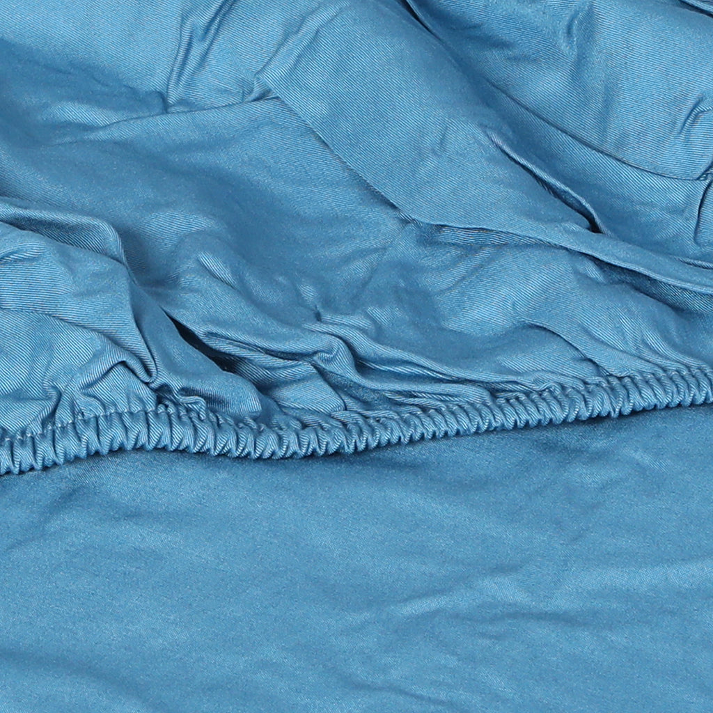 Dreamz 4pcs Double Size 100% Bamboo Bed Sheet Set in Blue Colour-1954802918599299075