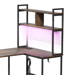 Levede L Shaped Gaming Desk with LED Lights Brown-1954802382403670019