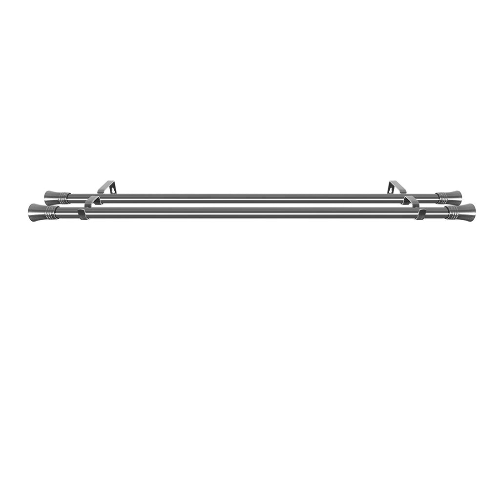 Marlow Silver Double Curtain Rod Steel Pole Pommel Set Extendable Adjustable-1954802388867092483
