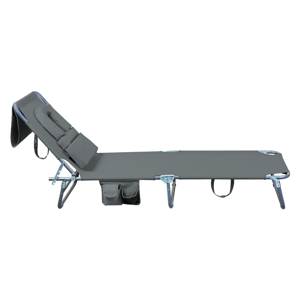 Levede Foldable Beach Lounge Chairs with Face Hole Grey-1954802423352659971