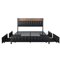 Levede Queen Bed Frame PU 4 Drawer USB Charge-1954802934239858692