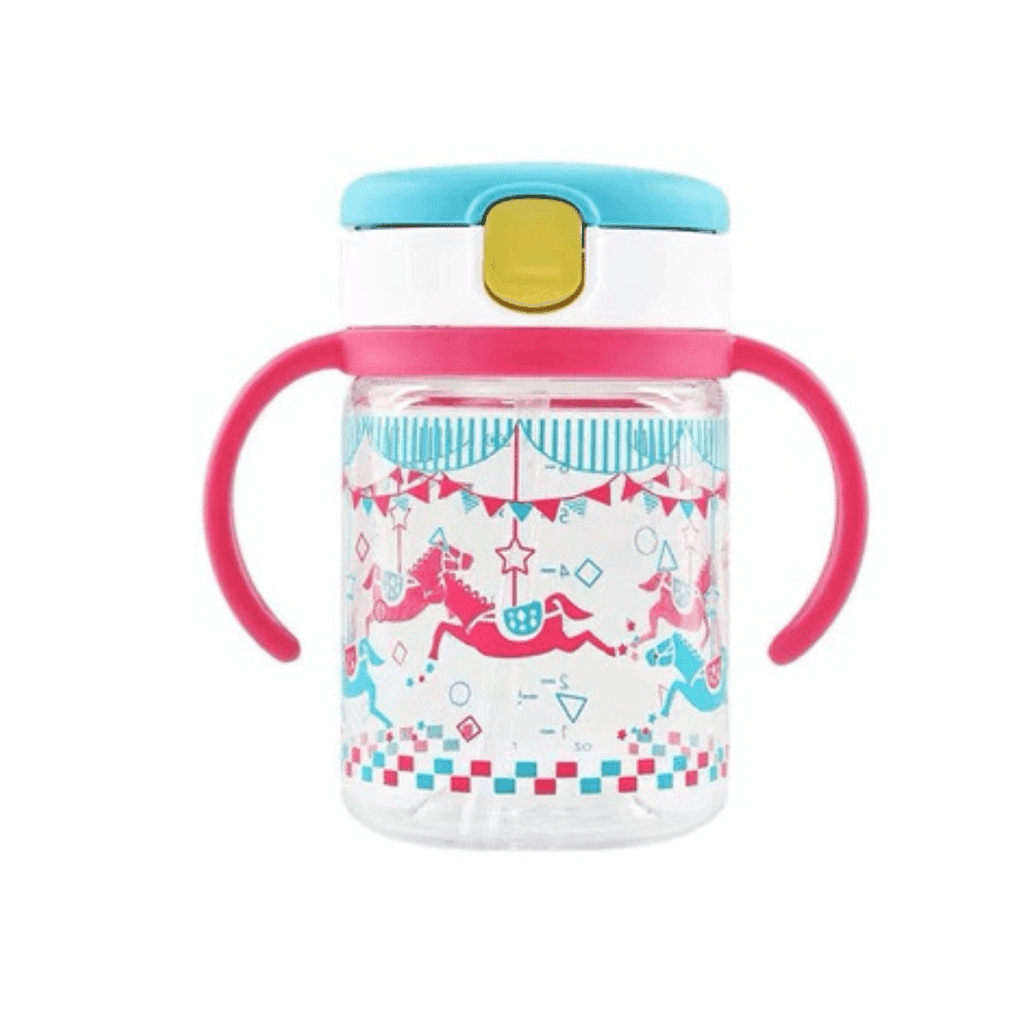 Richell - Aqulea Clear Straw Bottle Mug 200ml Pink Carousel-1954803041056198656