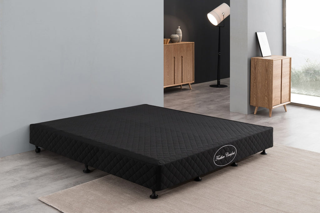Mattress Base Ensemble King Size Solid Wooden Slat in Black with Removable Cover