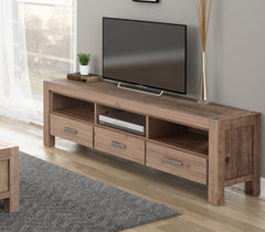 TV Cabinet with 3 Storage Drawers with Shelf Solid Acacia Wooden Frame Entertainment Unit in Oak Colour