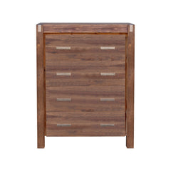 Tallboy with 4 Storage Drawers Solid Wooden Assembled in Chocolate Colour