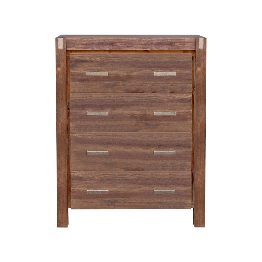 Tallboy with 4 Storage Drawers Solid Wooden Assembled in Chocolate Colour
