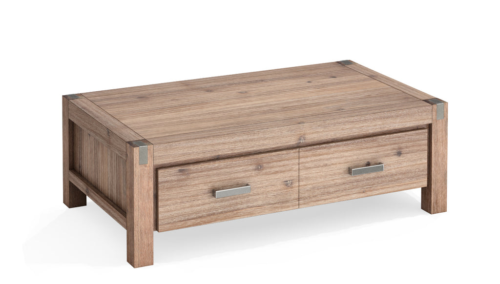 Coffee Table Solid Acacia Wood & Veneer 1 Drawers Storage Oak Colour