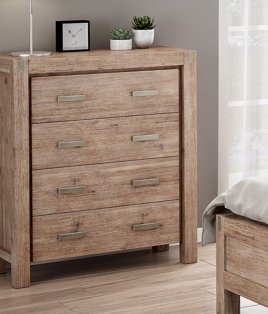 Tallboy with 4 Storage Drawers Solid Wooden Assembled in Oak Colour