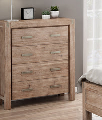 Tallboy with 4 Storage Drawers Solid Wooden Assembled in Oak Colour