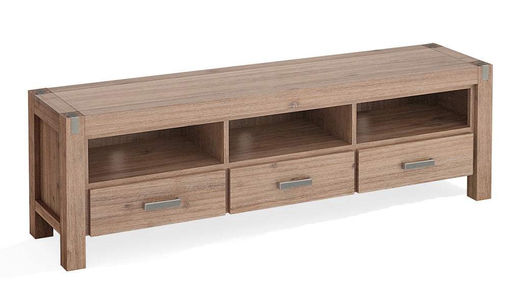 TV Cabinet with 3 Storage Drawers with Shelf Solid Acacia Wooden Frame Entertainment Unit in Oak Colour