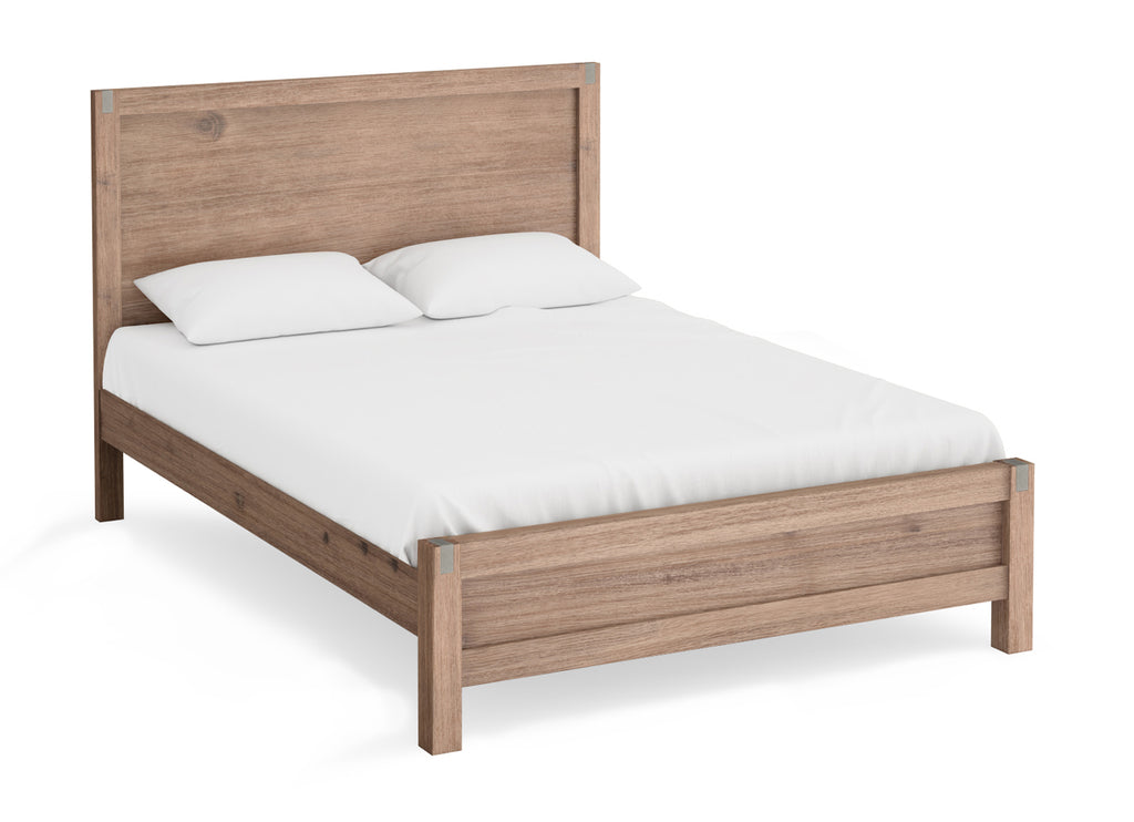 Bed Frame Queen Size in Solid Wood Veneered Acacia Bedroom Timber Slat in Oak