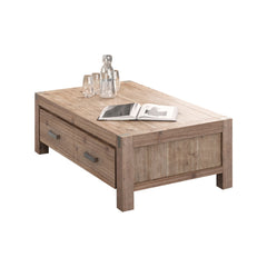 Coffee Table Solid Acacia Wood & Veneer 1 Drawers Storage Oak Colour