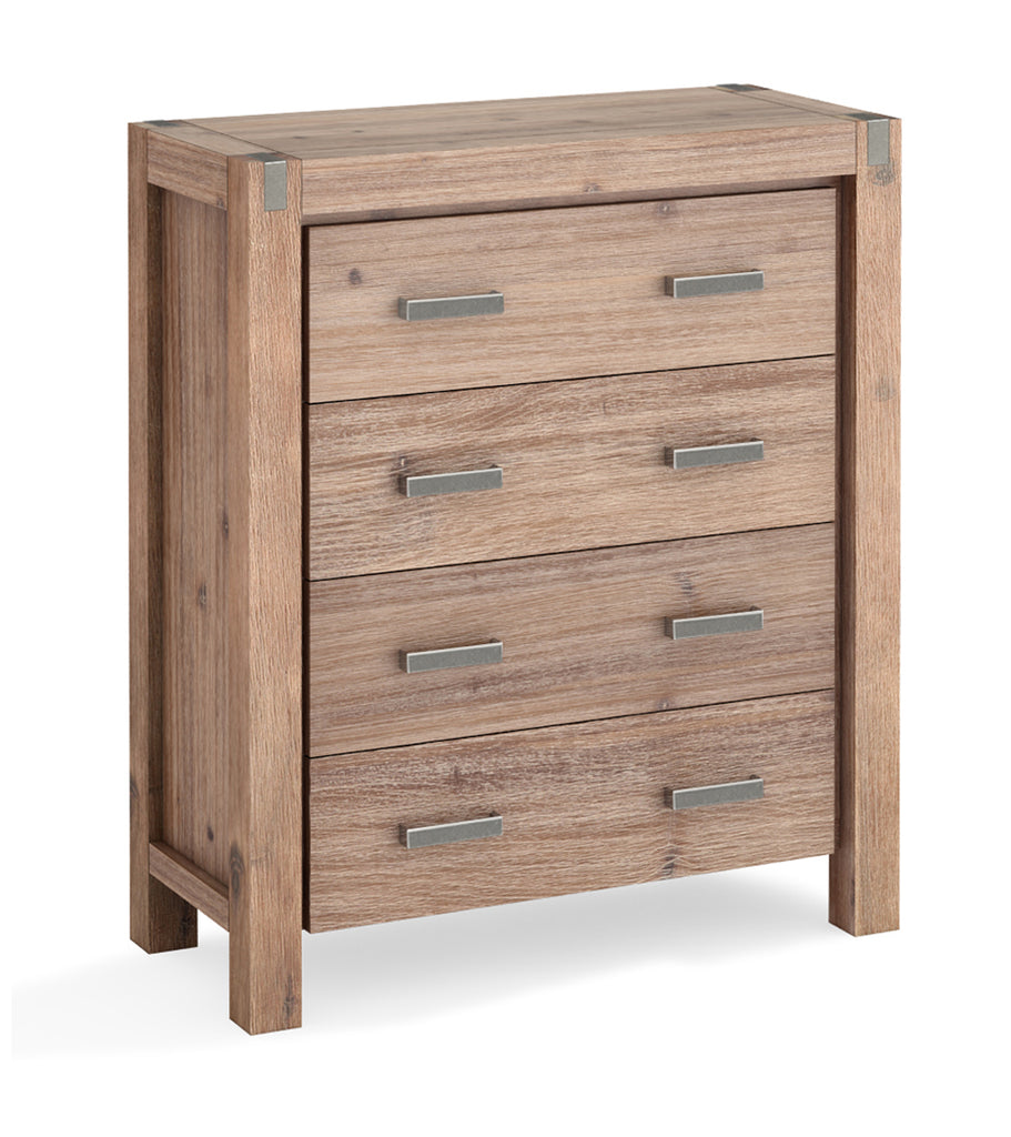 Tallboy with 4 Storage Drawers Solid Wooden Assembled in Oak Colour