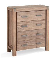 Tallboy with 4 Storage Drawers Solid Wooden Assembled in Oak Colour