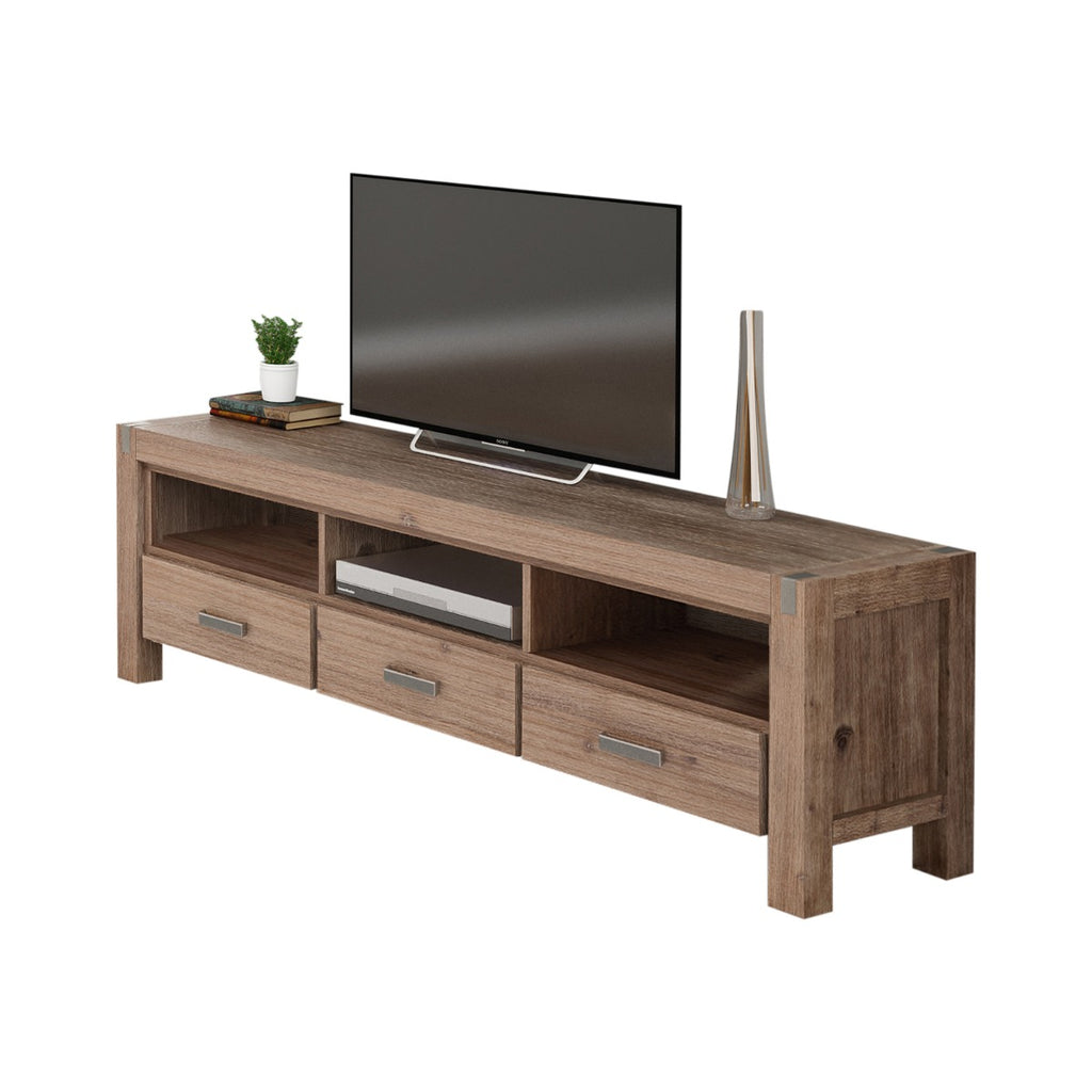 TV Cabinet with 3 Storage Drawers with Shelf Solid Acacia Wooden Frame Entertainment Unit in Oak Colour