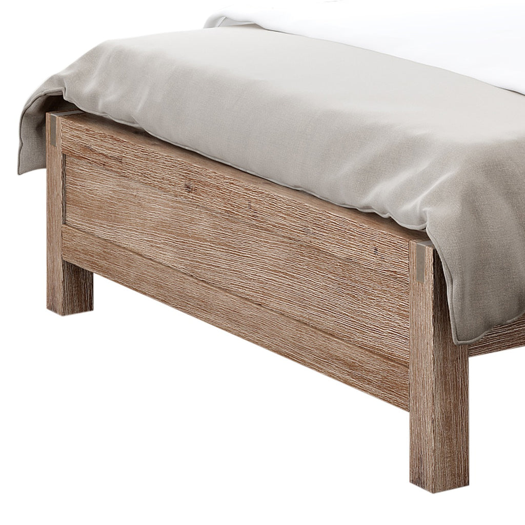 Bed Frame Queen Size in Solid Wood Veneered Acacia Bedroom Timber Slat in Oak