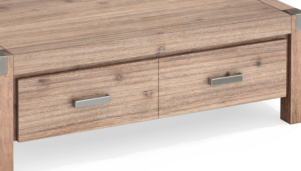Coffee Table Solid Acacia Wood & Veneer 1 Drawers Storage Oak Colour