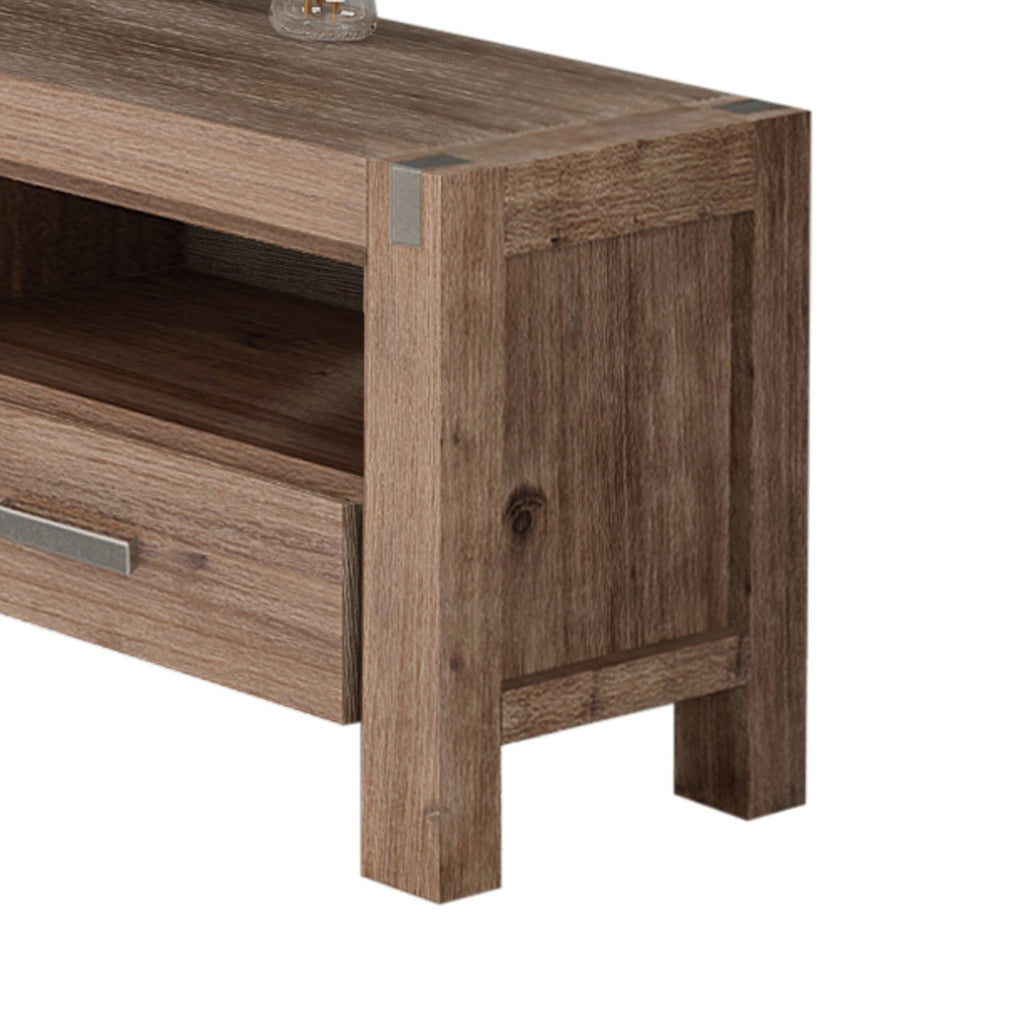 TV Cabinet with 3 Storage Drawers with Shelf Solid Acacia Wooden Frame Entertainment Unit in Oak Colour