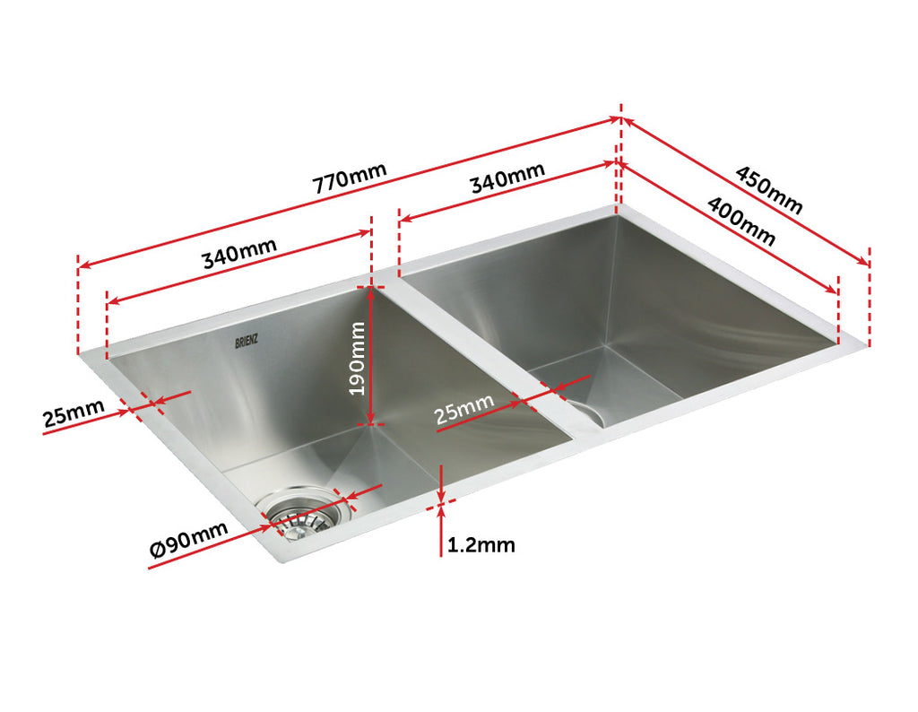 770x450mm Handmade Stainless Steel Undermount / Topmount Kitchen Sink with Waste