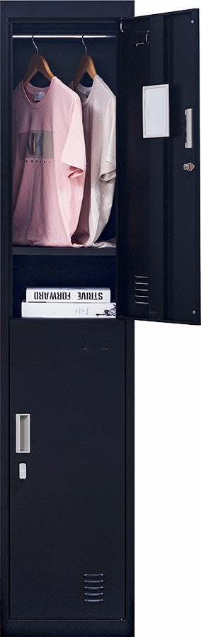 Padlock-operated lock 2-Door Vertical Locker for Office Gym Shed School Home Storage Black