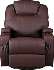 Brown Massage Sofa Chair Recliner 360 Degree Swivel PU Leather Lounge 8 Point Heated