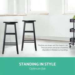 Artiss 2x Bar Stools Round Chairs Wooden Black
