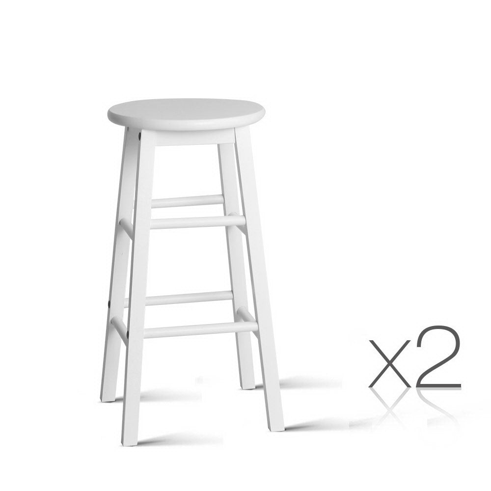 Artiss 2x Bar Stools Round Chairs Wooden White