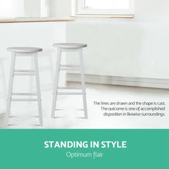 Artiss 2x Bar Stools Round Chairs Wooden White