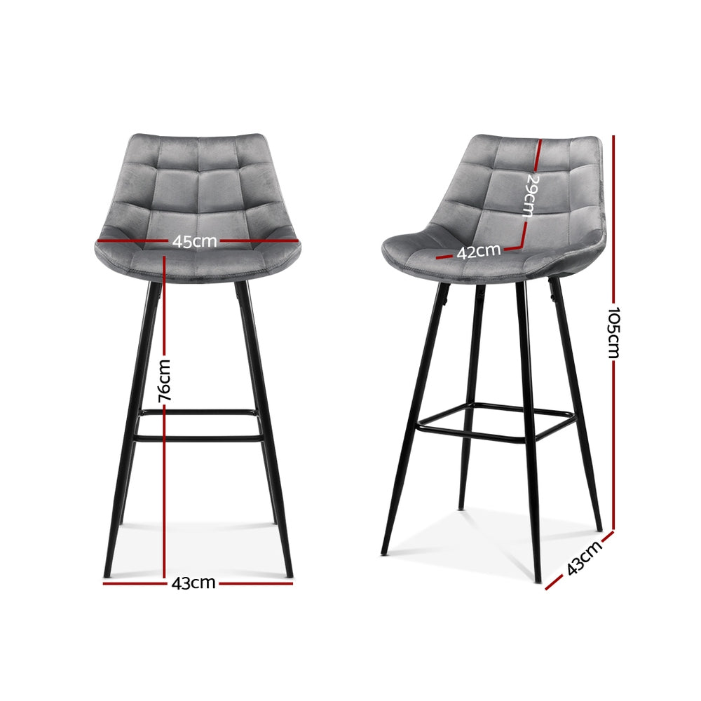 Artiss 2x Bar Stools Velvet Chairs Grey