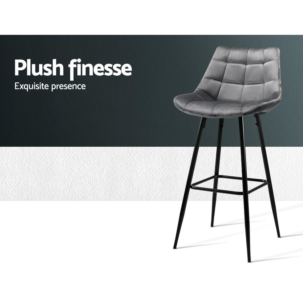 Artiss 2x Bar Stools Velvet Chairs Grey