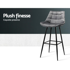 Artiss 2x Bar Stools Velvet Chairs Grey