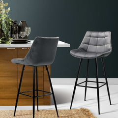 Artiss 2x Bar Stools Velvet Chairs Grey
