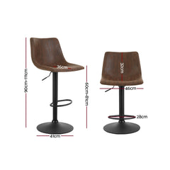 Artiss 2x Bar Stools Vintage Leather Swivel Gas Lift Brown