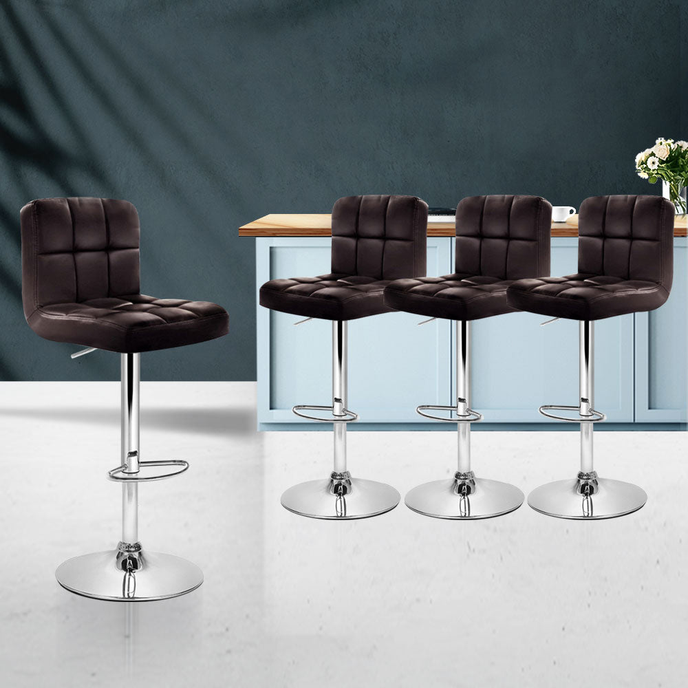 Artiss Set of 4 Bar Stools Gas lift Swivel - Steel and Chocolate