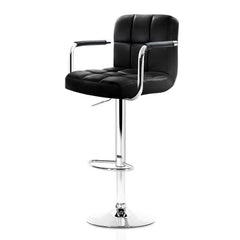 Artiss 2x Bar Stools Leather Gas Lift w/Armrest Black