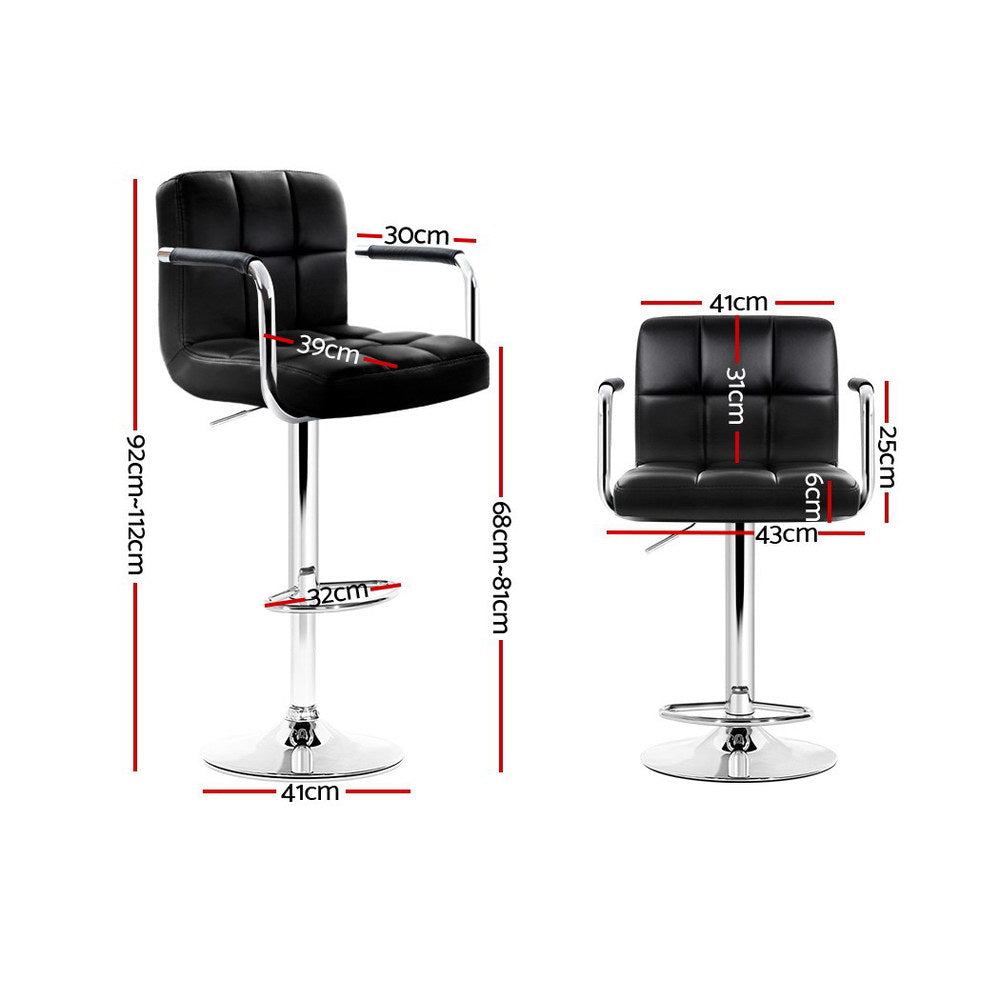 Artiss 2x Bar Stools Leather Gas Lift w/Armrest Black
