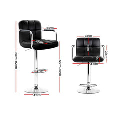 Artiss 2x Bar Stools Leather Gas Lift w/Armrest Black