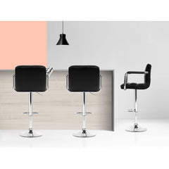 Artiss 2x Bar Stools Leather Gas Lift w/Armrest Black