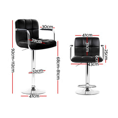Artiss Set of 4 Bar Stools Gas lift Swivel Armrests - Steel and Black