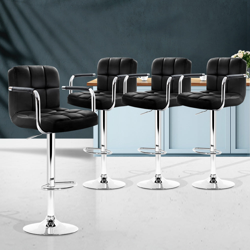 Artiss Set of 4 Bar Stools Gas lift Swivel Armrests - Steel and Black