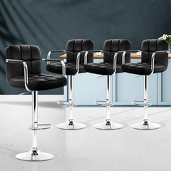 Artiss Set of 4 Bar Stools Gas lift Swivel Armrests - Steel and Black