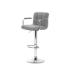 Artiss 2x Bar Stools Fabric Gas Lift w/Armrest Grey