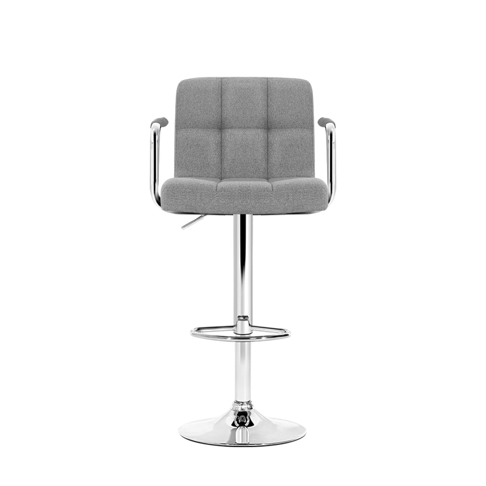 Artiss 2x Bar Stools Fabric Gas Lift w/Armrest Grey