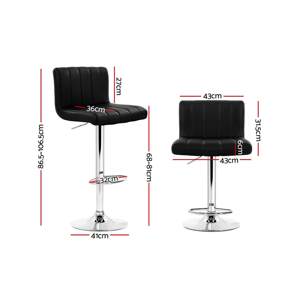 Artiss 2x Bar Stools Gas Lift Leather Chairs Black