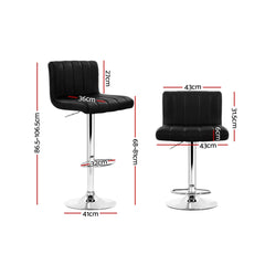 Artiss 2x Bar Stools Gas Lift Leather Chairs Black