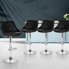 Artiss Set of 4 Bar Stools PU Leather Diamond Style - Black