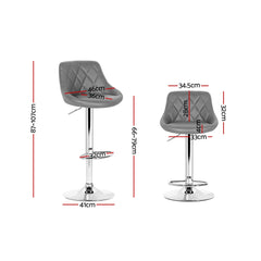 Artiss 2x Bar Stools Leather Padded Gas Lift Grey