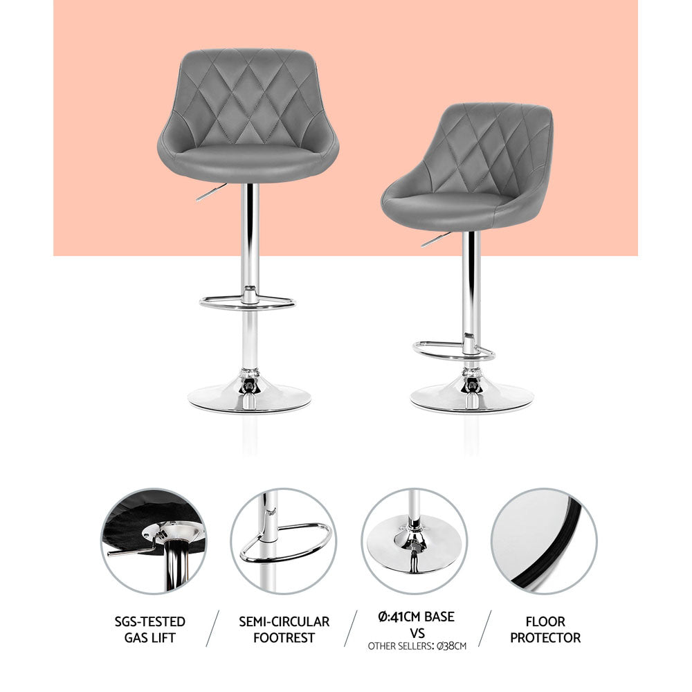 Artiss 2x Bar Stools Leather Padded Gas Lift Grey