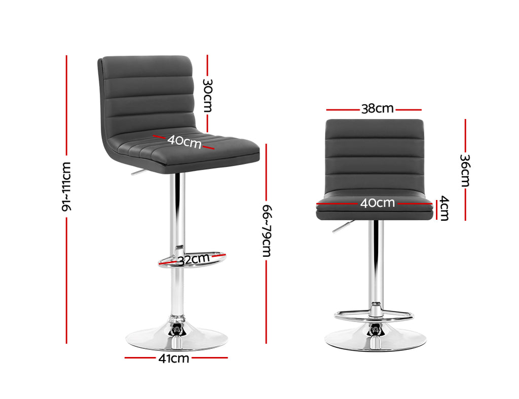 Artiss 2x Bar Stools Padded Leather Gas Lift Grey