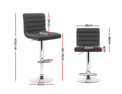 Artiss 2x Bar Stools Padded Leather Gas Lift Grey